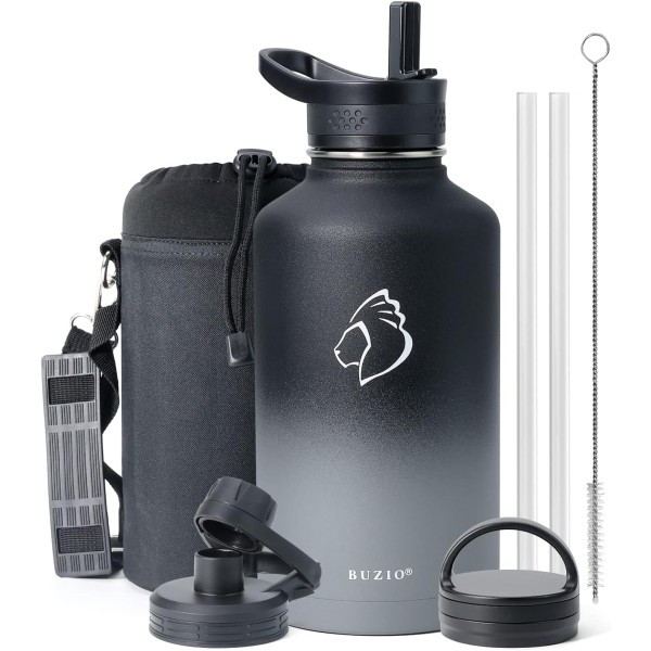 Buzio Trio Series Water Bottle with 3 Lids and Sleeve 1.9L, Shadow - X00494MF0R