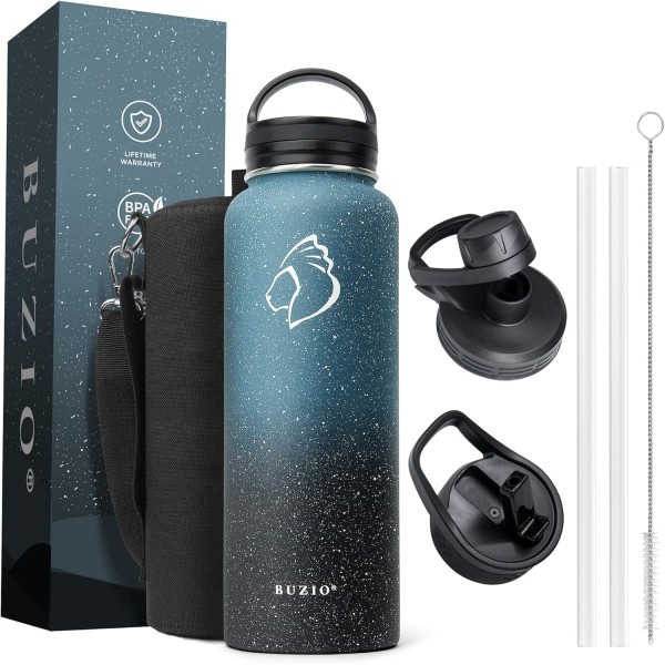 Buzio Trio Series Water Bottle with 3 Lids and Sleeve 1.2L, Starry Crush - X00494MF4N