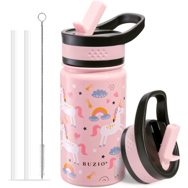 Buzio Kids Water Bottle with Straw Lid 500ml, Unicorn - X00494QAYT