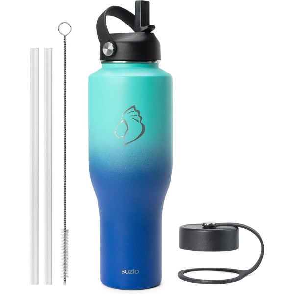 Buzio Trophy 40oz Stainless Steel Water Bottle, Caribbean Blue - X00494QB11