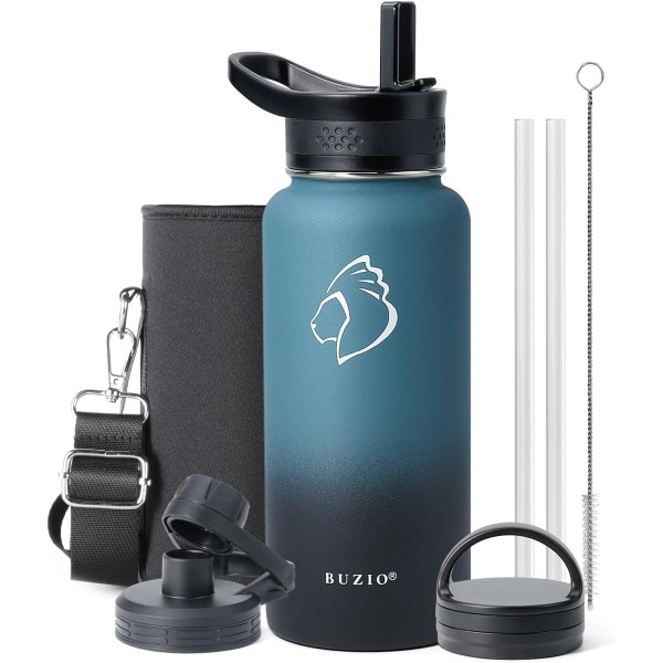 Buzio Trio Series Water Bottle with 3 Lids and Sleeve 1L, Indigo Crush - X00494QB43