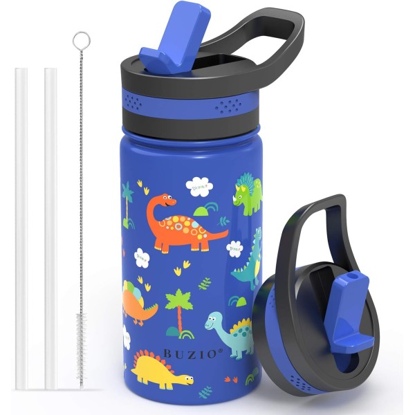 Buzio Kids Water Bottle with Straw Lid 500ml, Dinosaur - X00494STIT