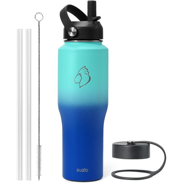 Buzio Trophy 32oz Stainless Steel Water Bottle, Caribbean Blue - X00494VD73