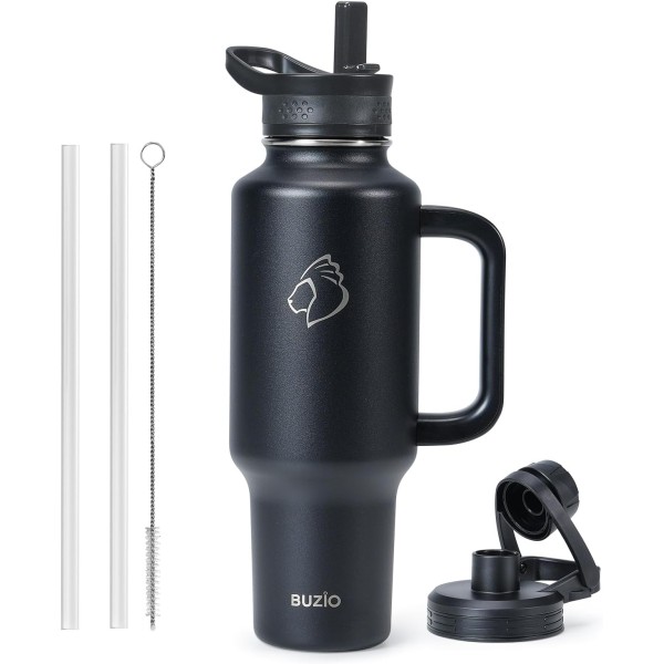 Buzio Trophy Series Handled Water Bottle for Car 1.2Litre, Black - X0049LC0PF