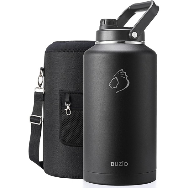 Buzio Rock Series 2, Gallon Jug with Spout Lid and Sleeve 7.5L, Black - X004LG8GT7