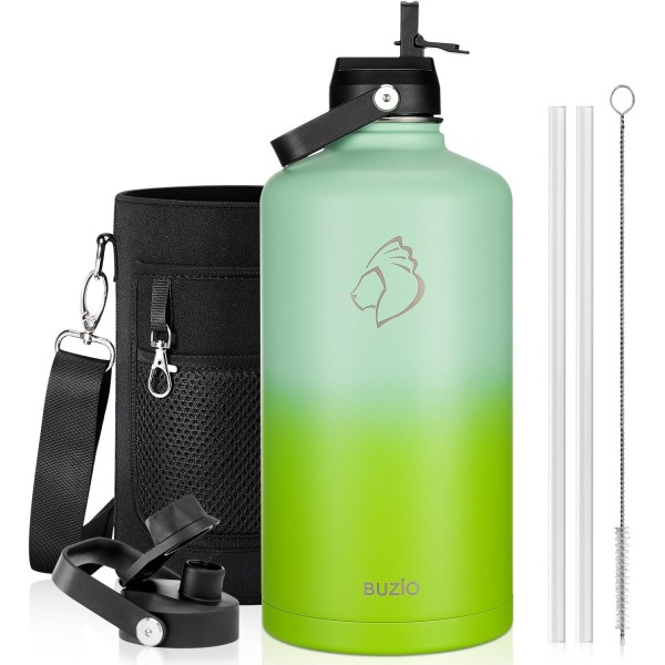 Buzio Duet Series Gallon Bottle with 2 Lids and Sleeve 3.8L, Gradient Green - X004ONFIW5