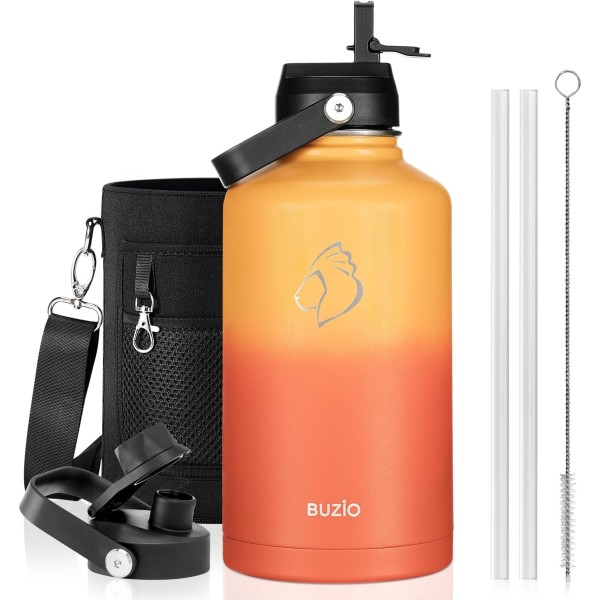 Buzio Duet Series Gallon Bottle with 2 Lids and Sleeve 3.8L, Yellow Orange - X004ONRBHF