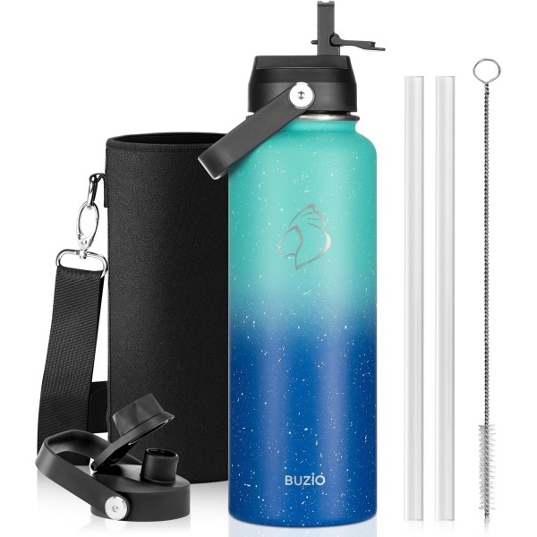 Buzio Duet Series Water Bottle with 2 Lids and Sleeve 1.2Litre, Starry Blue - X004ONRBKH