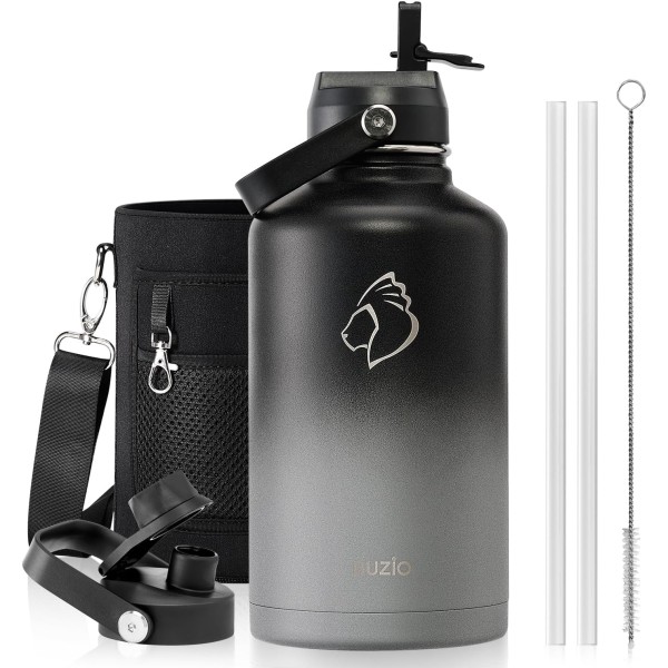 Buzio Duet Series Water Bottle with 2 Lids and Sleeve 1.9Litre, Shadow - X004ONRBKR