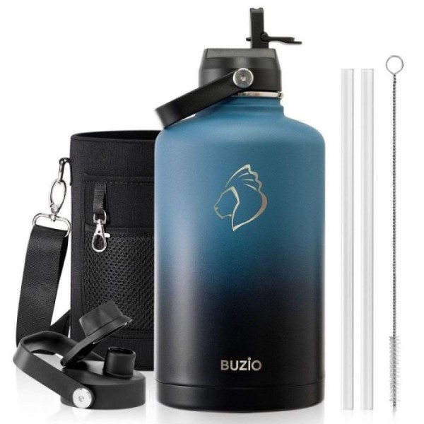 Buzio Duet Series Water Bottle with 2 Lids and Sleeve 2.5Litre, Indigo Crush - X004ONRNKZ