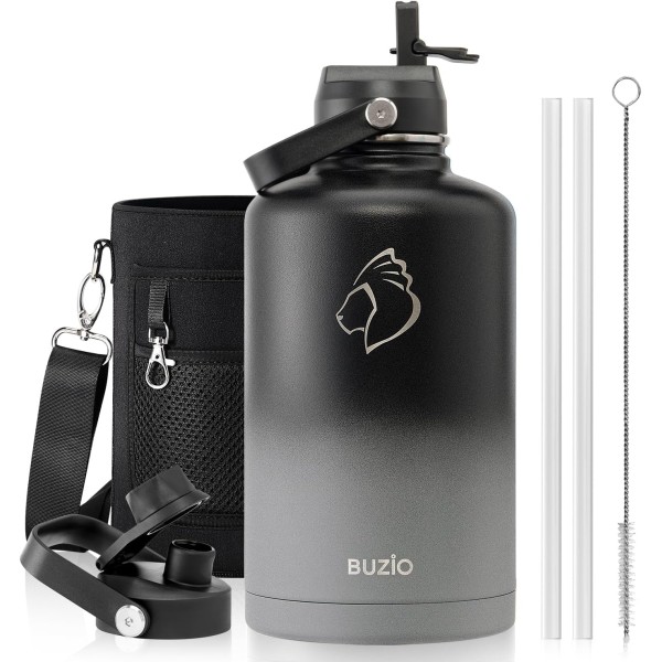 Buzio Duet Series Water Bottle with 2 Lids and Sleeve 2.5Litre, Shadow - X004ONRQGV