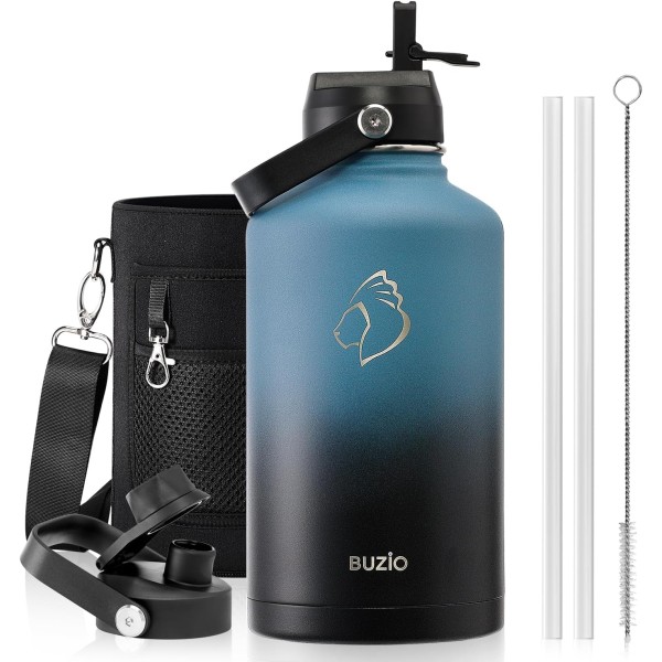 Buzio Duet Series Water Bottle with 2 Lids and Sleeve 1.9Litre, Indigo Crush - X004ONRQIT
