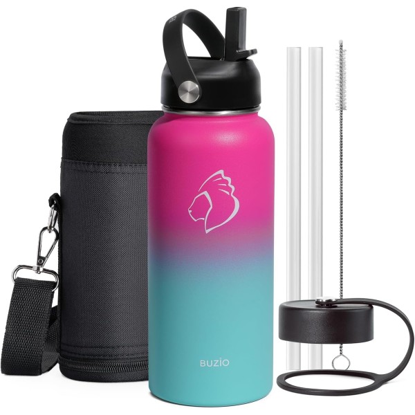 Buzio Duet Series Water Bottle with 2 Lids and Sleeve 1.2Litre, Sorbet - X004ONRNK5