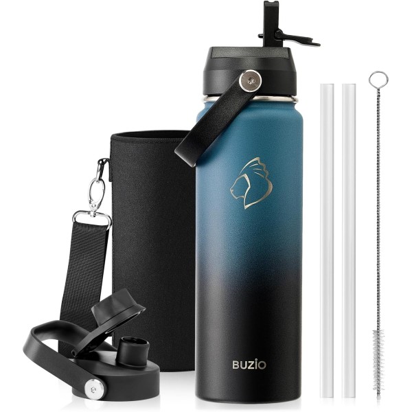 Buzio Duet Series Water Bottle with 2 Lids and Sleeve 650ml, Indigo Crush - X004ONY33Z
