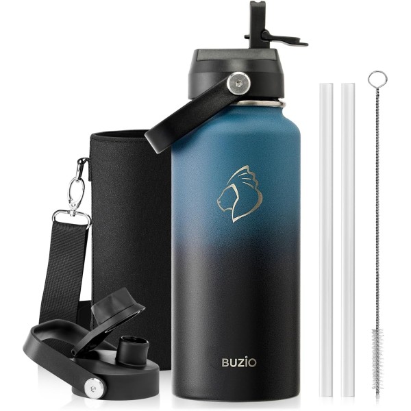 Buzio Duet Series Water Bottle with 2 Lids and Sleeve 1.2Litre, Indigo Crush - X004ONRBH5