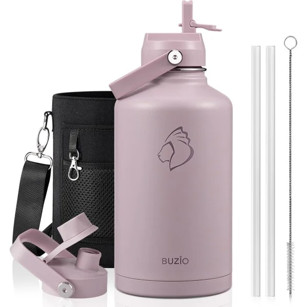 Buzio Duet Series Water Bottle with 2 Lids and Sleeve 1.9Litre, Purple - X004RQUDA1