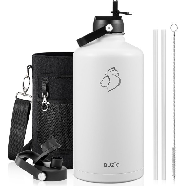 Buzio Duet Series Gallon Bottle with 2 Lids and Sleeve 3.8L, White - X004RRCFR9