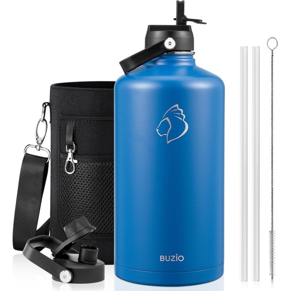 Buzio Duet Series Gallon Bottle with 2 Lids and Sleeve 3.8L, Blue - X004RRKR0L
