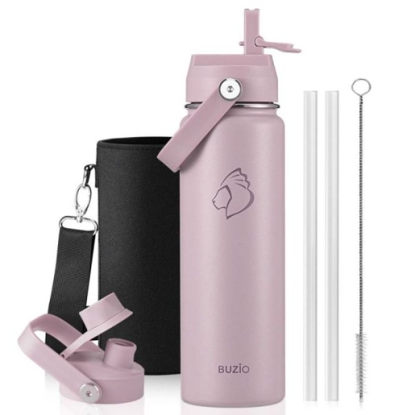 Buzio Duet Series Water Bottle with 2 Lids and Sleeve 700ml, Purple - X004RRKV7F