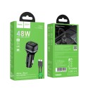 Hoco 48W USB-C PD 30W + USB QC3.0 with Type-C to Type-C Cable Car Charger, Black - Z58A