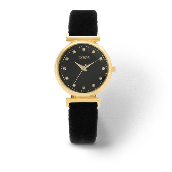 Zyros Black Dial Velvet Strap Watch for Women - ZAV008L010202