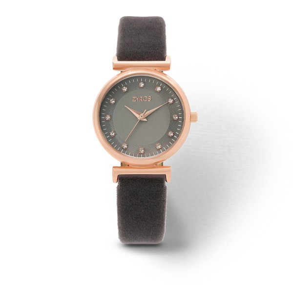 Zyros Grey Dial Velvet Strap Watch for Women - ZAV008L100404
