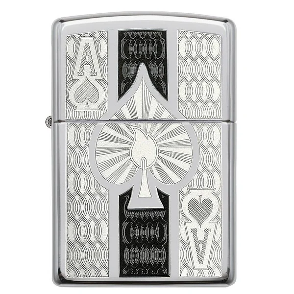 Zippo ACE Lighter Spade Chrome Engraved ZP 24196