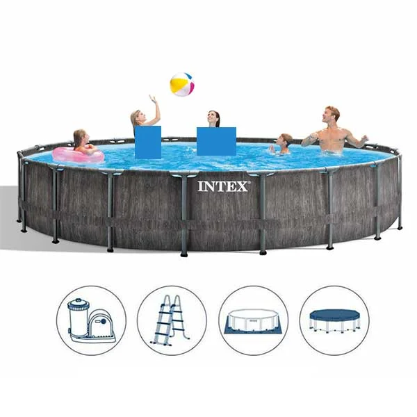 INTEX Prism Frame Round Pool, 5.49m x 1.22m, Greywood - 26744