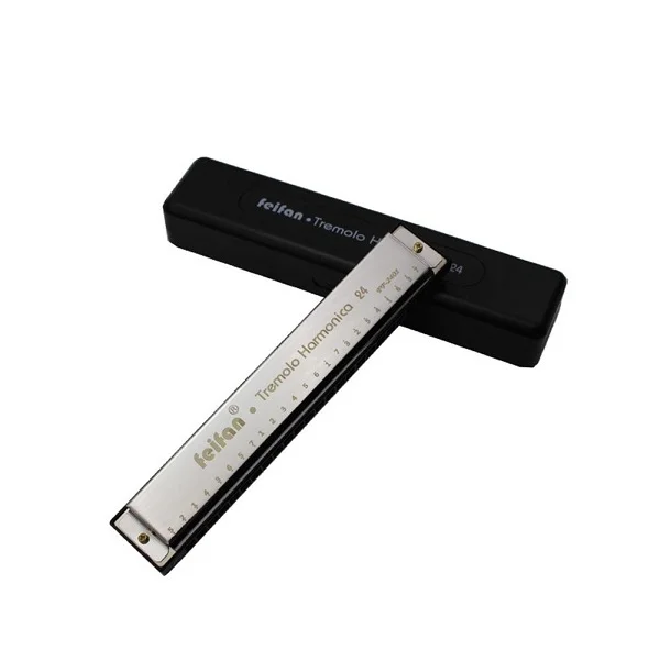 FEIFAN 24 Holes 8K Titanium Tremolo Harmonica, Key of C &ndash; FF-2024-SILVER