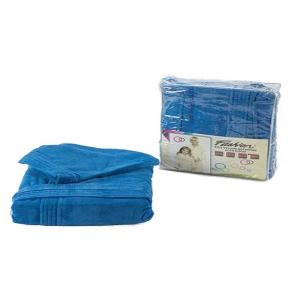 Fashion Velour Children Bathrobe with Hood, S Size, Blue - PA05021-BLU-S