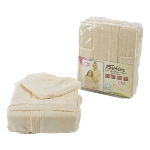 Fashion Velour Children Bathrobe with Hood, XL Size, Cream - PA05021-CRM-XL