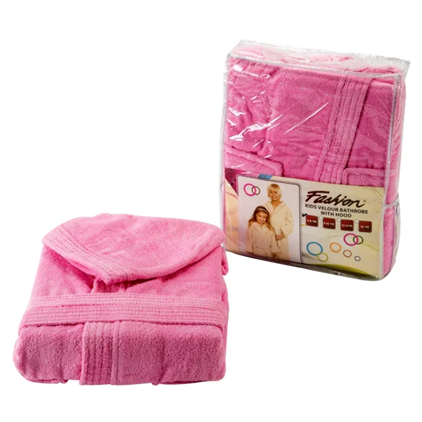Fashion Velour Children Bathrobe with Hood, S Size, Pink - PA05021-PNK-S