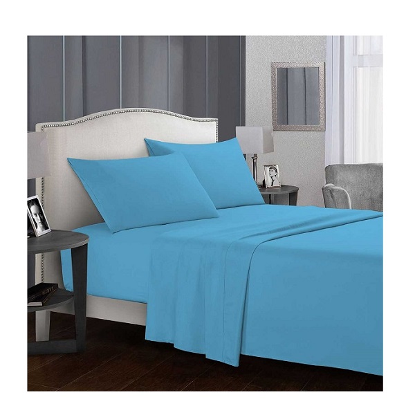 Fashion Fitted Plain Bed Sheet Set of 3Pcs, 200x200cm, Blue - CH02349-BLU