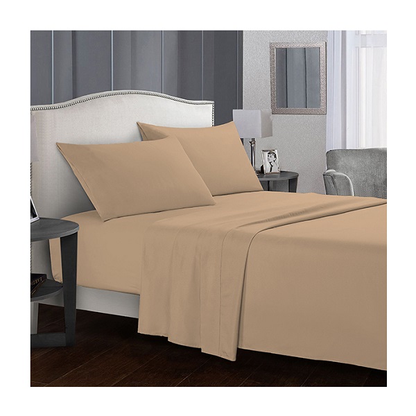 Fashion Fitted Plain Bed Sheet Set of 2Pcs, 100x200cm, Beige - CH02347-BEG
