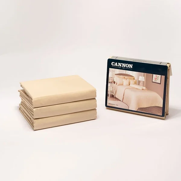 Cannon Single Flat Plain Bed Sheet Set of 2 Pcs, Beige - HT02157-BEG