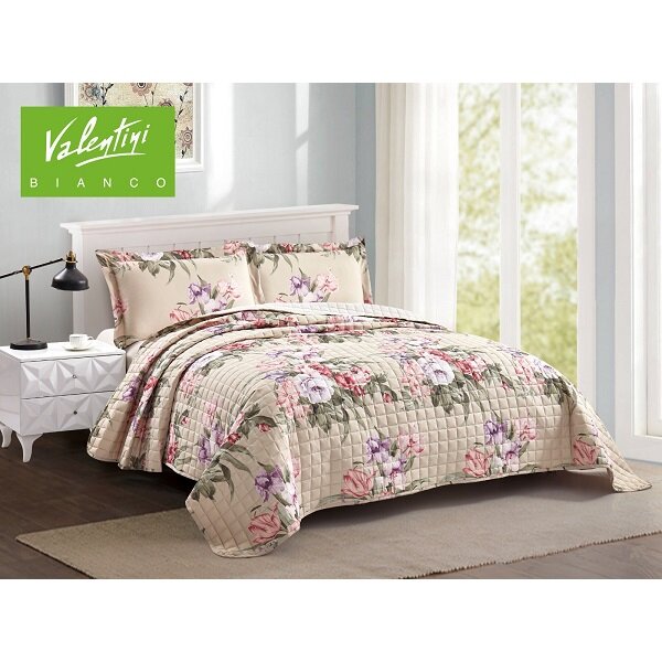 Valentini King Printed Flannel Bedspread with Bedsheet 4Pcs-TR-3110