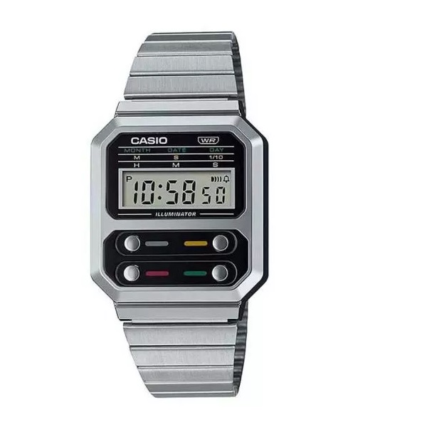 Casio Digital Stainless Steel Band Unisex Watch -A100WE-1ADF