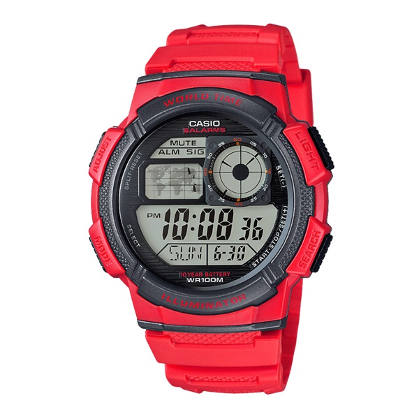Casio Youth Digital Red Strap Watch - AE-1000W-4AVDF