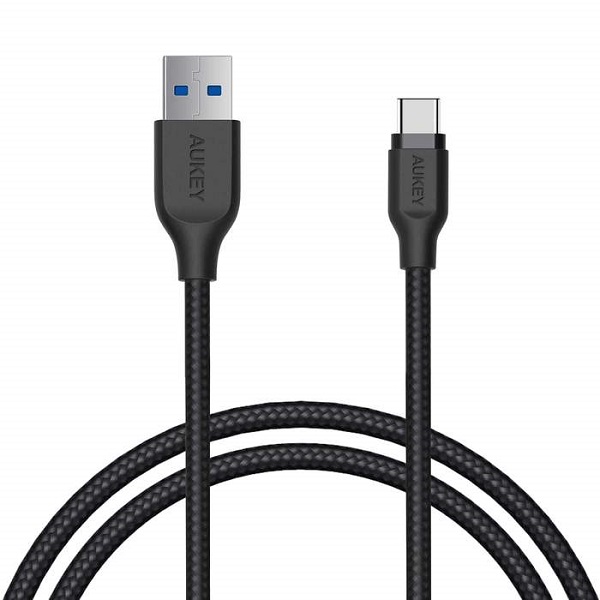 Aukey Braided Nylon USB 3.1 USB A To USB C Cable 1.2 meter, Black - CB-AC1 BK