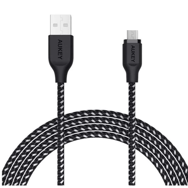 Aukey Braided Nylon USB 2.0 to Micro USB Cable 2 meter, Black - CB-AM2 BK