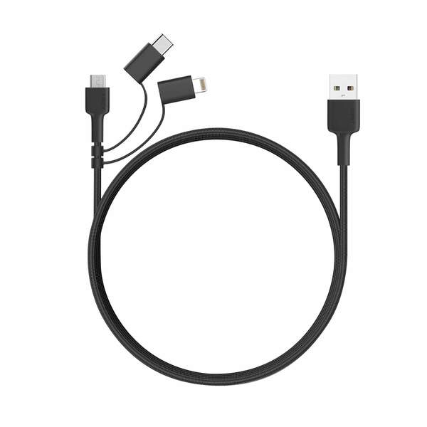 Aukey 3-in-1 USB Cable 1.2 meter, Black - CB-BAL5 BK