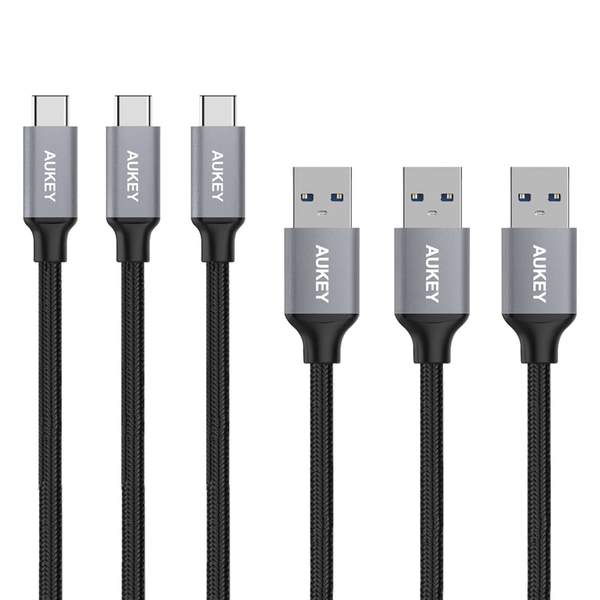 AUKEY USB A To USB C Quick Charge 3.0 Durable Braided Nylon Cable, 1 meter - CB-CMD1 BK
