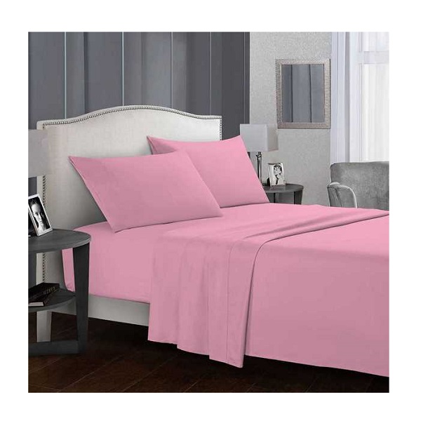 Fashion Fitted Plain Bed Sheet Set of 3Pcs, 160x200cm, Pink - CH02382-PNK