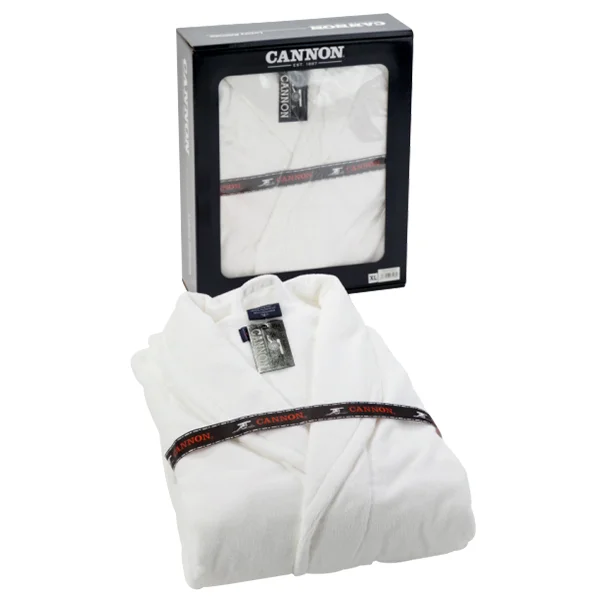 Cannon Cotton Plain Bathrobe with Hood, L Size, White - CH05013-WHT-L