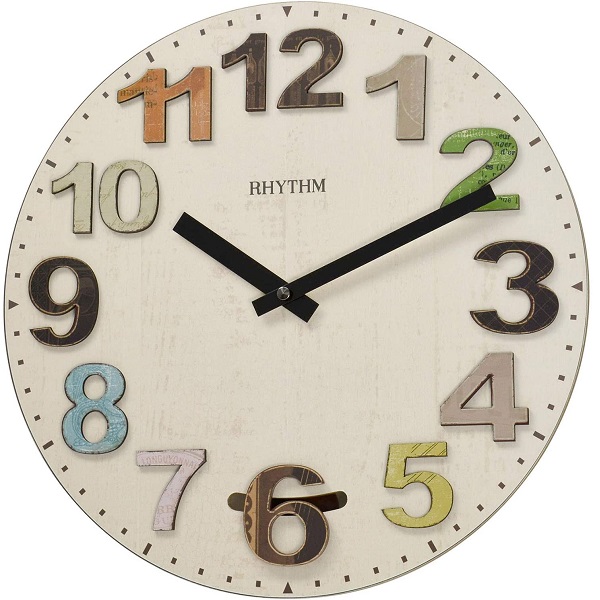 Rhythm 3D Numerals Wooden Wall Clock - CMP547NR06