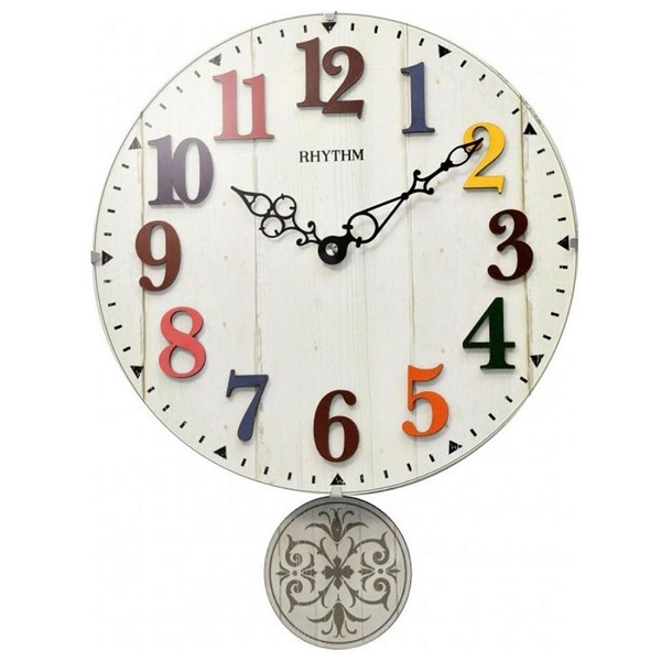 Rhythm 3D Numerals Pendulum Wooden Wall Clock - CMP549NR03