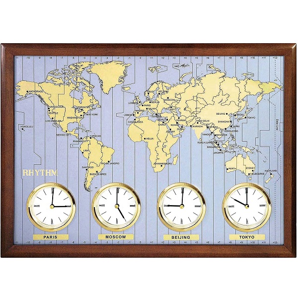 Rhythm Wooden World Time Clock - CMW902NR06