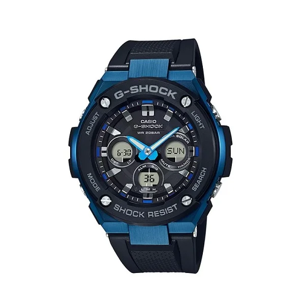 Casio G-Shock G-Steel Analog-Digital Solar Black Blue Sport Watch for Men - GST-S300G-1A2DR