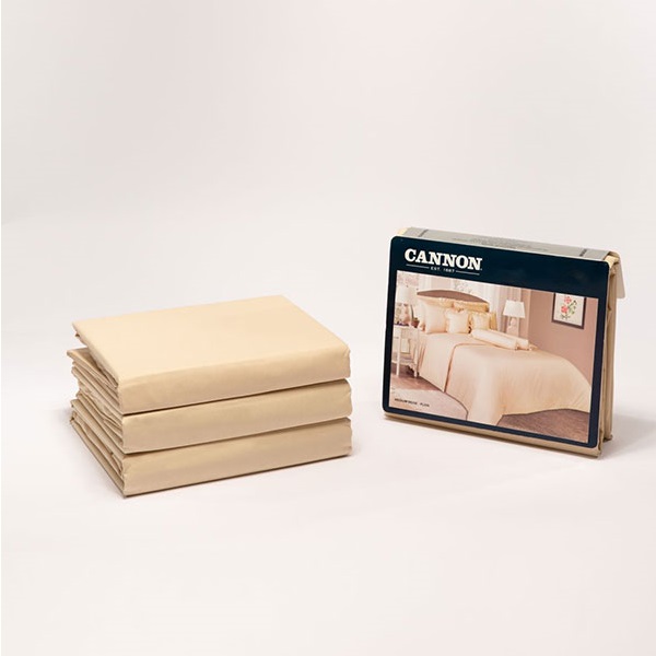 Cannon Single Plain Fitted Bed Sheet Set of 2 Pcs, Beige - HT02158-BEG