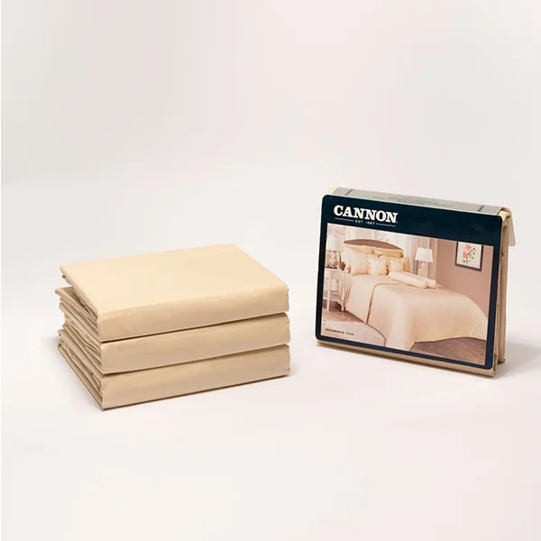 Cannon Single Plain Fitted Bed Sheet Set of 2 Pcs, Beige - HT02158-BEG